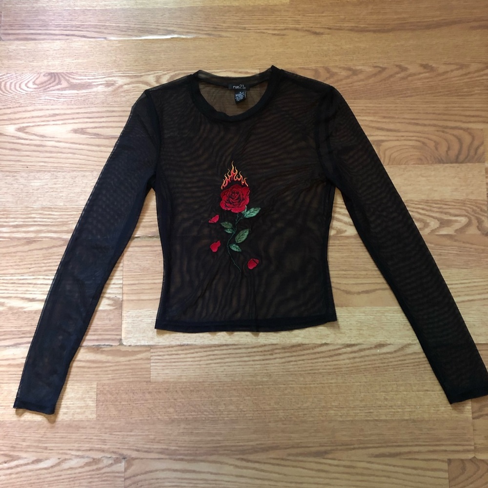 Small sheer black top with rose